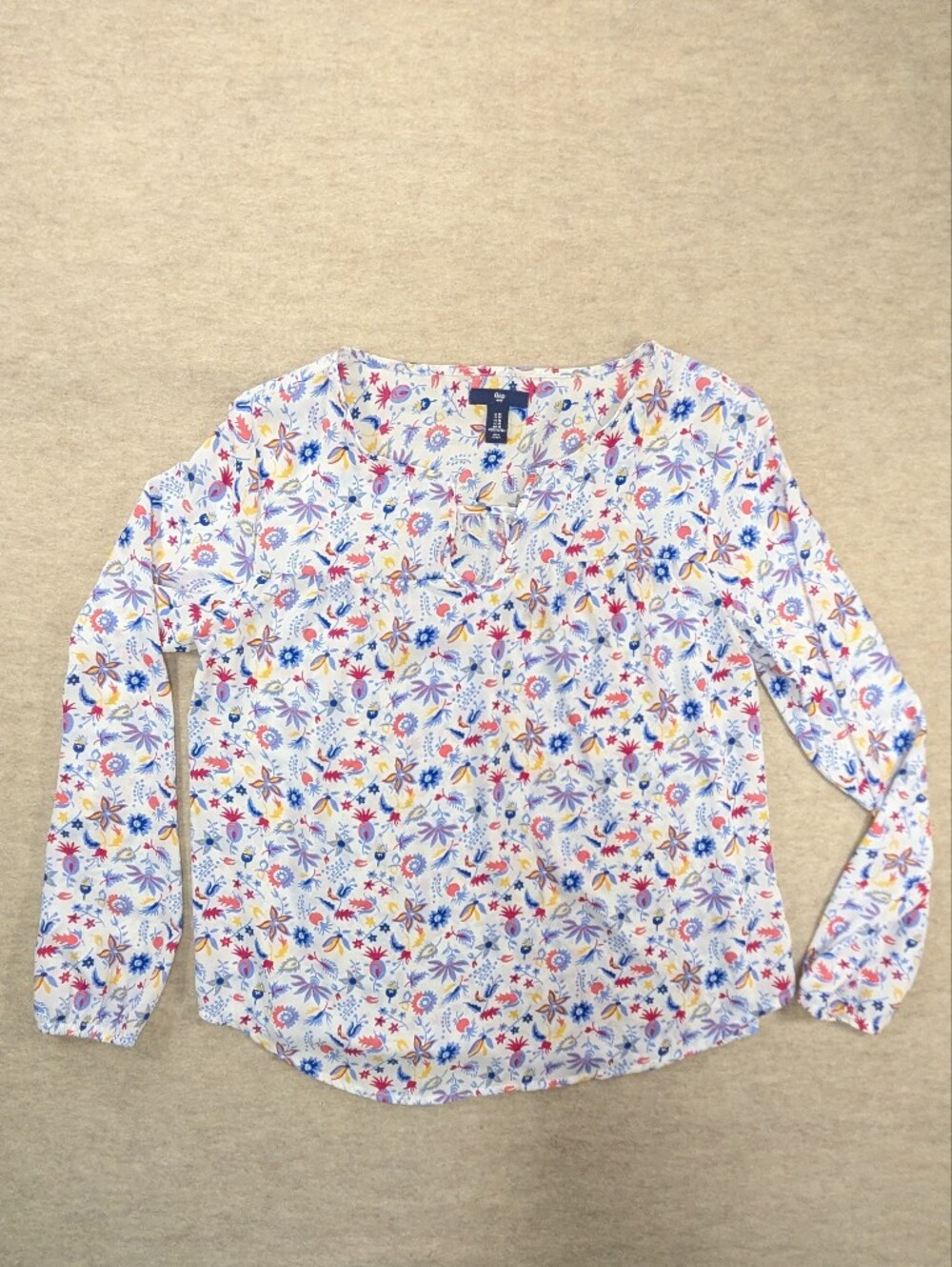 GAP Floral V Neck Blouse Long Sleeve Top Flowy Lightweight Casual Women's Med
